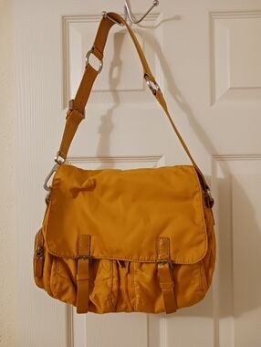 Francesco Biasia Yellow Nylon Shoulder Purse Leather Accents MediumTravel